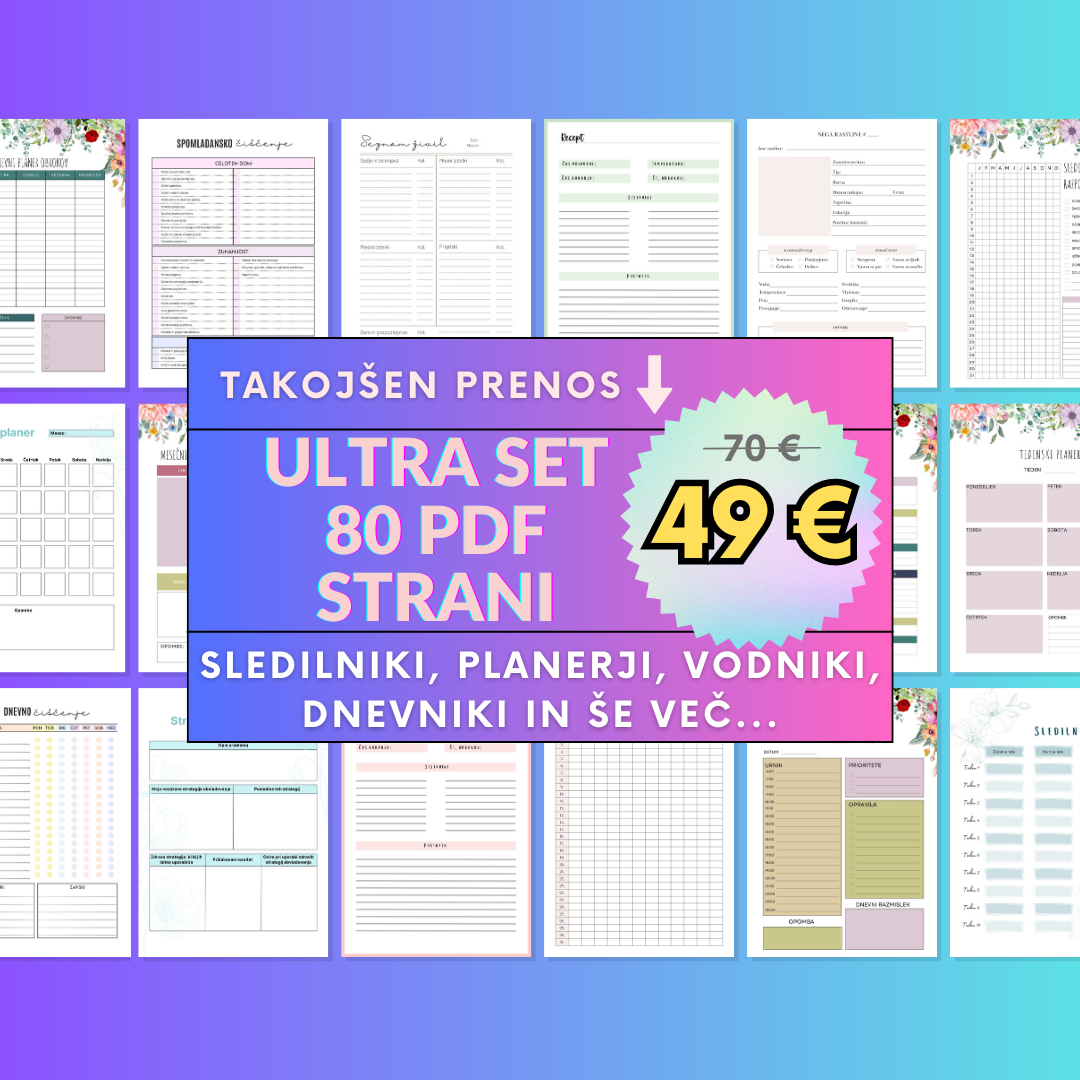 Ultra komplet - Set 80 PDF strani (planerji, sledilniki, seznami...)